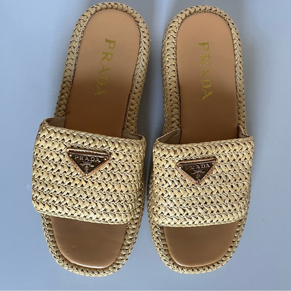 Prada Platform Woven Slide Sandals - Picture 2 of 6
